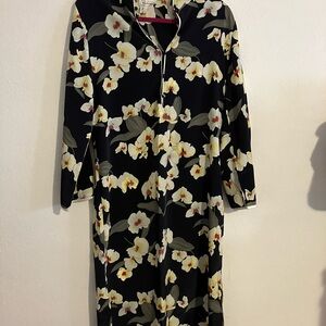 Natori Black Dress with White and Yellow Floral Pattern